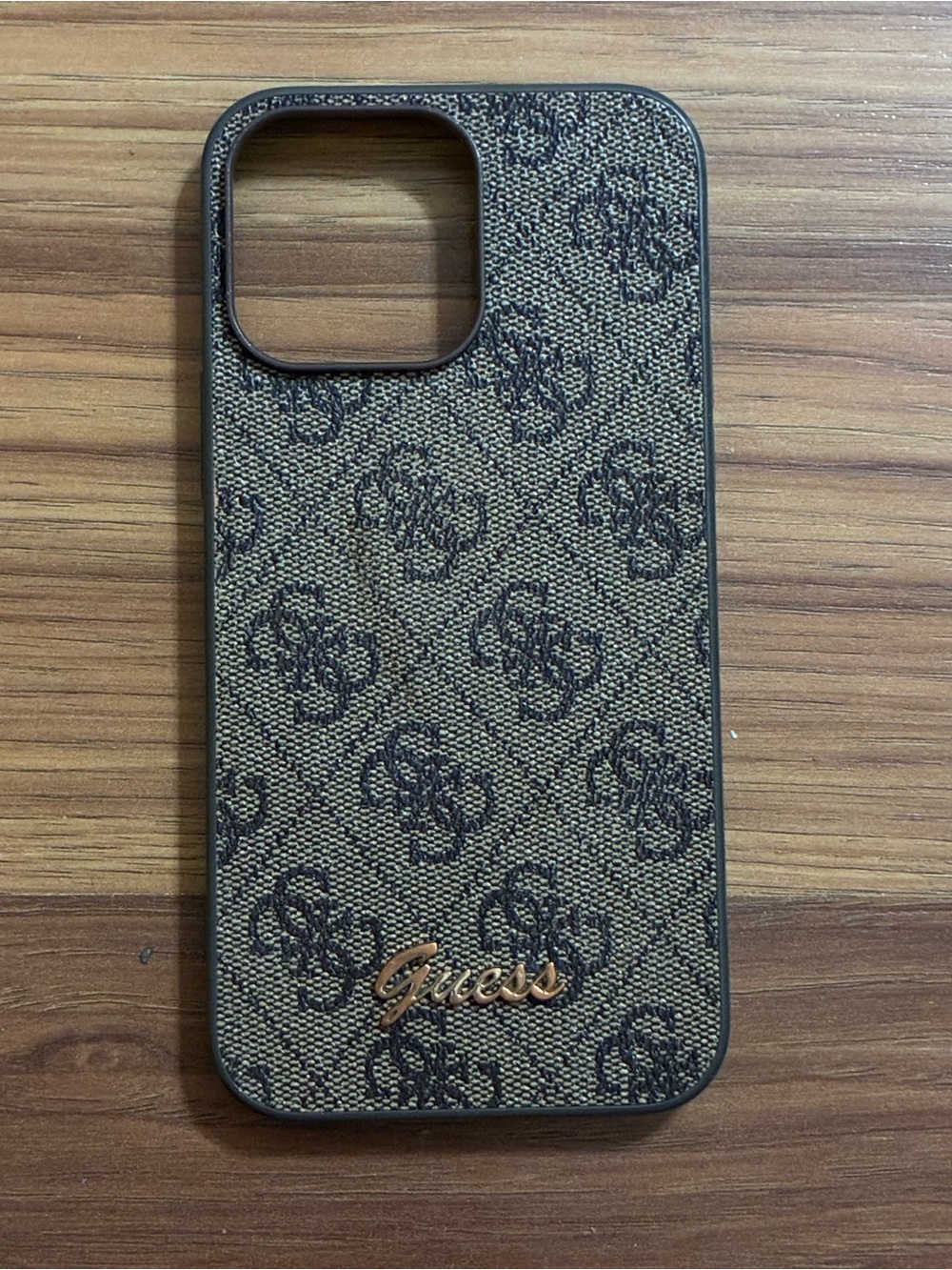 Guess Monogram Pattern Brown and Black iPhone Case with Gold Logo